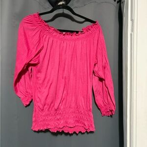 Allison Brittney Bright Pink Off-Shoulder Blouse